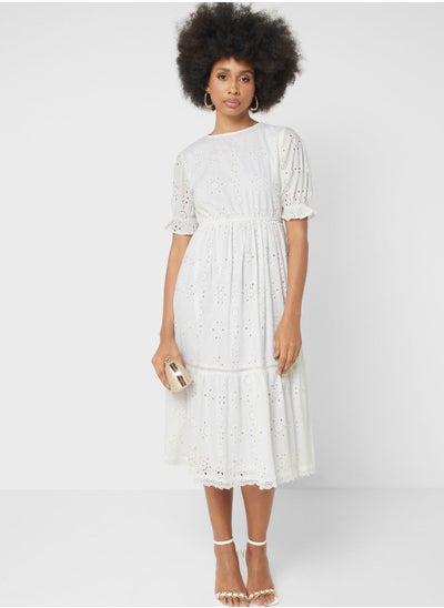 Buy Puff Sleeve Schiffli Dress in Saudi Arabia