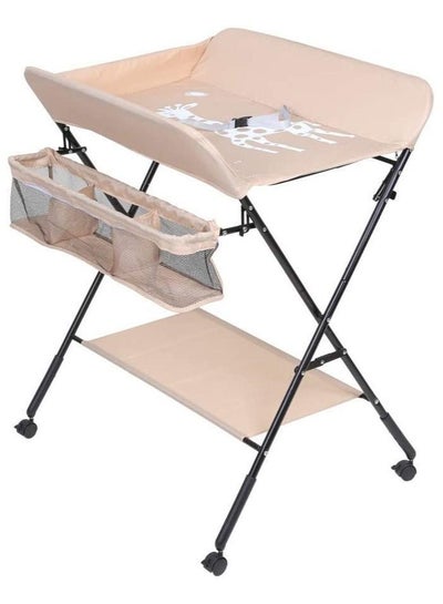 Buy Foldable Baby Changing Table with Wheels and Storage Bag Nursery Organizer for Newborn Essentials in Saudi Arabia