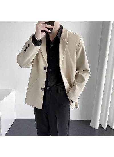 Buy Hong Kong Style Trendy Casual Suit Jacket Mens Spring and Autumn Ruffian Shuai Fried Street Loose ins Handsome Small Suit Top X01 apricot in UAE