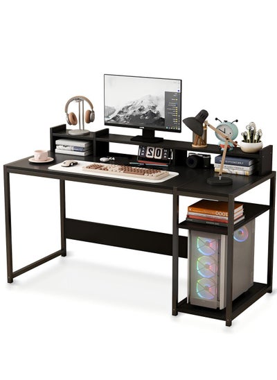 Buy Large Space Storage Home Office Study Computer Table Desk With 2 Storage Shelves Black 140*75*50cm in UAE