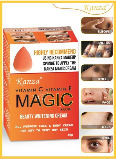 اشتري Magic Whitening Cream with Makeup Puff Sunblock Moisturizing Anti Aging Wrinkles Fine Lines Dark Spots Relieves Dark Knuckle Whitening Cream 30g في الامارات