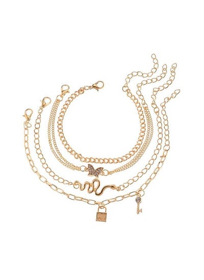 Buy 4-Piece Mix Chain Anklet Set in Saudi Arabia