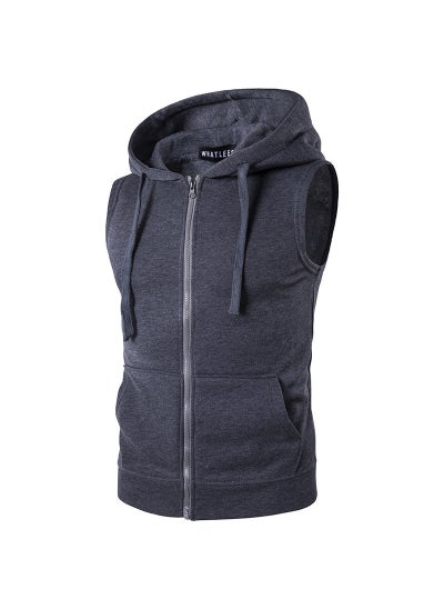 اشتري Mens Casual Hooded Zip VestDark gray Dark gray في الامارات