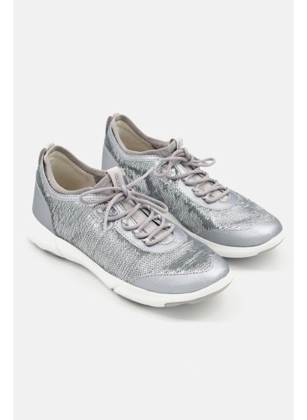 اشتري Women Lace Up Casual Shoes, Grey/Silver في السعودية