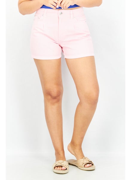 Buy Women Solid Denim Shorts, Pink in UAE