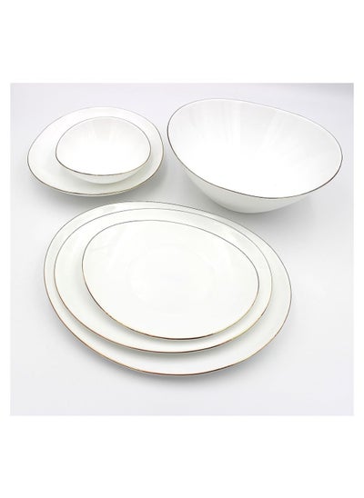 اشتري Melrich Dinnerware 26 Pcs Set Gold line Opal Glassware Microwave safe Dishwasher safe Heat Resistance 1 Oval Plate 6 Dinner plate 6 Soup plate 6 Dessert plate 1 Large Bowl 6 Medium Bowl في الامارات