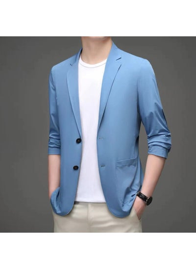 Buy Foreign Trade Spring and Summer Thin Solid Color Mens Casual Small Suit Korean Mens Business Single Western Sunscreen Suit Jacket MenSky Blue Sky Blue in UAE