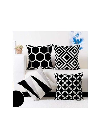 اشتري HOMES 100% Cotton Decorative Throw Pillow Covers/Cushion Covers 18x18 inch (Black, Set of 4) في الامارات