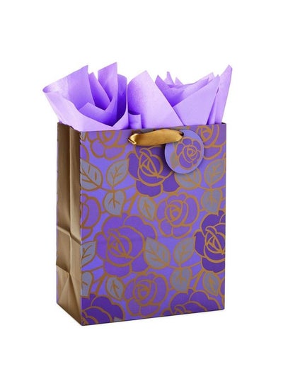 Buy 13" Large Gift Bag With Tissue Paper (Purple Flowers Gold Accents) For Birthdays Mother'S Day Bridal Showers Weddings Retirements Anniversaries Engagements Any Occasion in Saudi Arabia