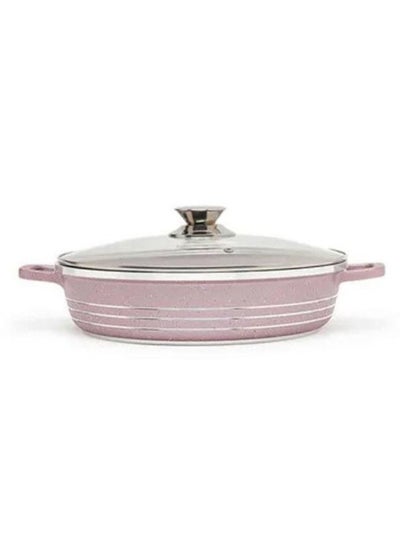 Buy Ceramic Non Stick Shallow Cooking Pot With Glass Lid Purple 28cm in UAE