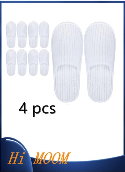 Buy 4 Pairs Closed Toe Spa Slippers Coral Fleece Washable Disposable Home Slippers for Women Men Guests Hotels House Slippers Housewarming Indoors Bathroom Party Traveling in UAE