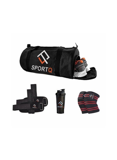 Buy A set of multiple products from SportQ that help you in exercising, including a bag,a special pocket for carrying shoes, a protein shaker, and a tensioner that helps in lifting weights, and a knee pad in Egypt