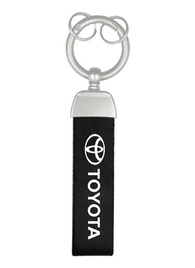 Buy Premium Stylish Leather Strap Car Keychain with Retractable Metal Clip and Metal Ring - Black - TOYOTA in Saudi Arabia