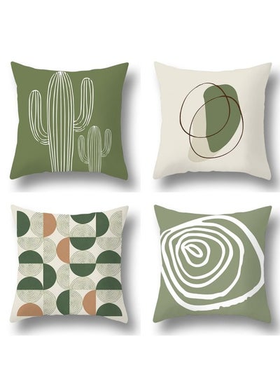 Buy Modern Design Pillow Cover Set 18x18 Inch, Home Decorative Abstract Green Throw Pillow Cases Set of 4, Short Plush Velvet Fabric, 45x45cm Square Cushion Case for Sofa Couch in Saudi Arabia