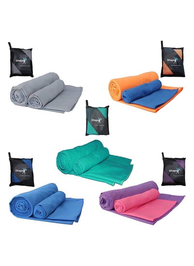 Buy Quick Dry Microfiber Absorbent Towel Set of L+S Buttoned Loop with Pouch Compact Lightweight Antibacterial for Beach Travel Camping Gym Workout Sports Yoga Fitness Hiking with ShapeUp Brand Keychain in UAE