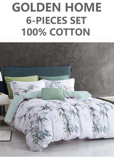 Buy 6-Piece Printed Combination King Size Duvet Cover Set  Includes 1xFitted Bedsheet 200x200+30cm, 1xDuvet Cover 220x240 cm, 2xPillowcase 55x80cm, 2xCushion Case 45x70cm Cotton in UAE