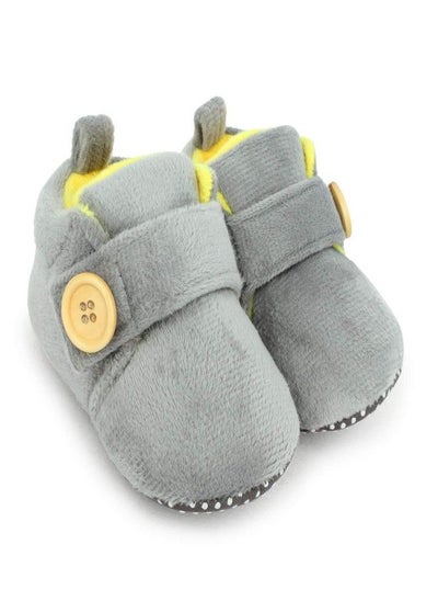 اشتري Superminis Baby Girls And Baby Boys Dual Color Velvet Soft Base Booties/Shoes With Wooden Button (0-6 Months, Grey+Lemon) في الامارات