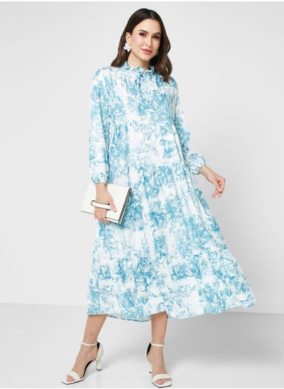 اشتري Ruffled Neck Printed Dress في الامارات