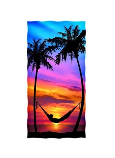 اشتري Palm Tree Sunset Printed Beach Towel Blue/Black/Yellow 30x60inch في السعودية