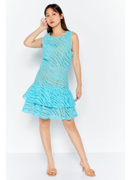 Buy Women Textured Mini Dress, Turquoise in UAE