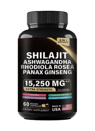 Buy Potent 8-in-1 Supplement with Shilajit, Panax Ginseng, Ashwagandha, Rhodiola Rosea, Turmeric, Ginkgo Biloba, Stinging Nettle, and Cordyceps Mushroom (60 Capsules) in Saudi Arabia