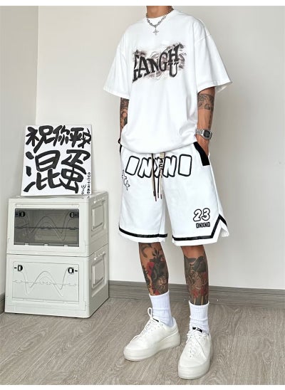 اشتري Mens Summer Hip-Hop Basketball Shorts Casual Loose White في الامارات