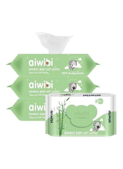 Buy Aiwibi 100% Bamboo Baby Wet Wipes 4 packs Green Pack(80pcs in 1 pack) in UAE