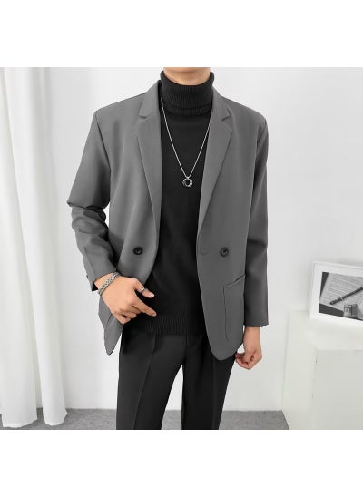 اشتري Casual Korean Mens Blazer New JacketDark gray (high quality) Dark gray (high quality) في الامارات