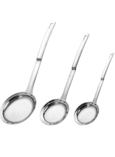 اشتري Sieve Fine Mesh Strainer Set, 3 Pack Stainless Steel Metal Flat Cooking Skimmer Ladle Colander with Handle Food Strainer Kitchen Tools for Kitchen Baking Oil Filter Flour Sifter Foam في الامارات