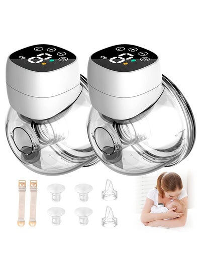 اشتري Wearable Breast Pump, Low-Noise and Painless Hands Free Electric Breast Pump with 3 Mode & 9 Levels, 24mm Default and Come  (White-Double) في الامارات