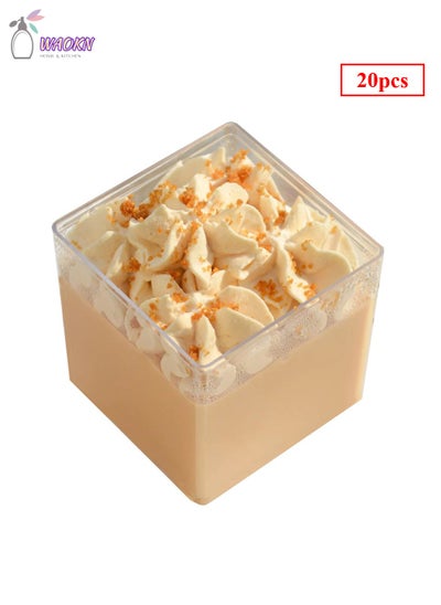 Buy 20-Piece Disposable Square Dessert Cups, Plastic Cake Jelly Packing Cups, 150Ml in Saudi Arabia