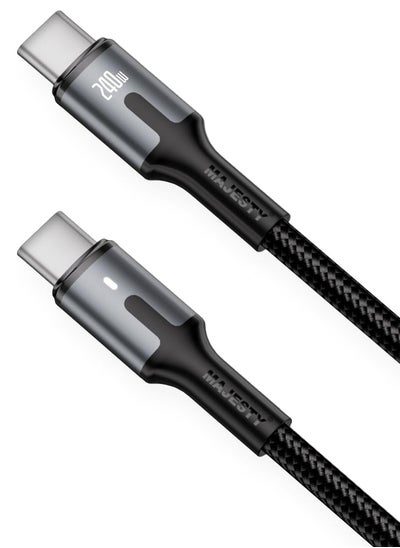 اشتري "ماجيستي كيبل USB-C إلى USB-C نايلون مضفر 240 واط (48V/5A) PD 3.1 - شحن سريع لأيفون 15، ماك بوك برو/اير، جالكسي S24 الترا، هواوي - 1.8 متر" أسود في السعودية