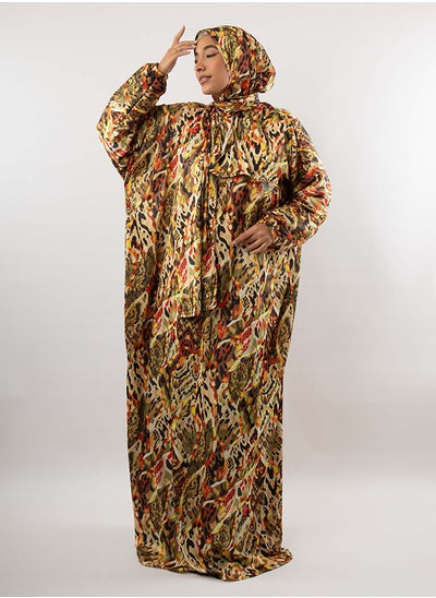 Buy Printed Satin Isdal Gold & Orange For Women in Egypt