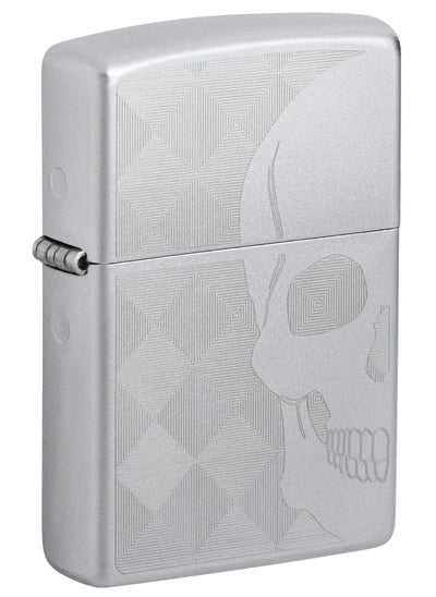 Buy Zippo 48208 205 Skull Design Satin Chrome Windproof Lighter in UAE