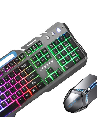 Buy SEEKEN Wired Gaming Backlit Keyboard and Mouse Combo - Grey | Red Light | Premium Design | High-Quality. in UAE