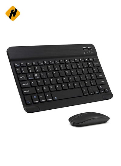 Buy Arabic and English Bluetooth Keyboard and Mouse Combo, Ultra-Slim Portable Compact Wireless Mouse Keyboard Set for IOS Android Windows Tablet Phone iPhone iPad Pro Air Mini (Black) in UAE