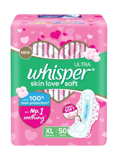 اشتري Whisper ultra skin love soft SANITARY PADS, 50 XL PADS, COTTONY SOFT, OUR #1 SOFTNESS, IRRITATION FREE, FOR INTIMATE SKIN, DISPOSABLE WRAPPER في الامارات