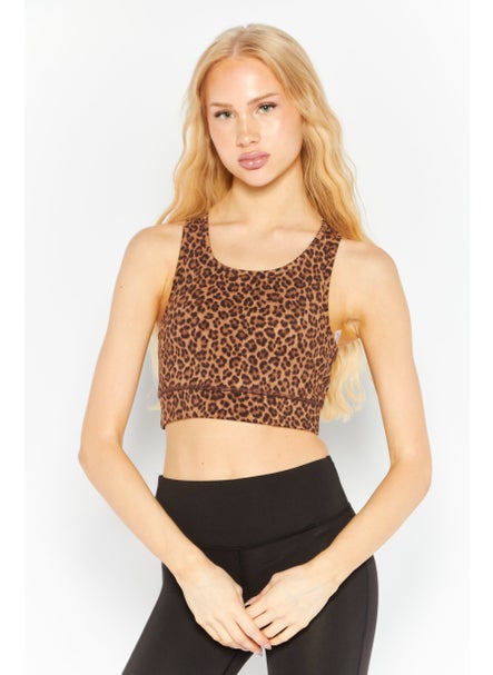 Buy Women Crew Neck Sleeveless Animal Print Top, Brown in UAE