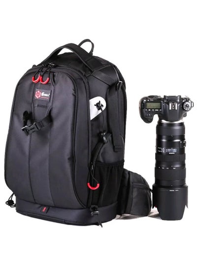 Buy EMB-D 2330S Model Eirmai backpack for cameras and 1 camera, additional accessories, and a 14-inch laptop. Two rubberized side pockets, tripod compartment, made of nylon in black. in Egypt
