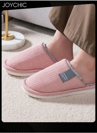 اشتري Autumn and Winter Cotton Breathable Home Indoor Slippers Soft Sole Thickened Plush Warm Bedroom Slippers Pink for Women في الامارات