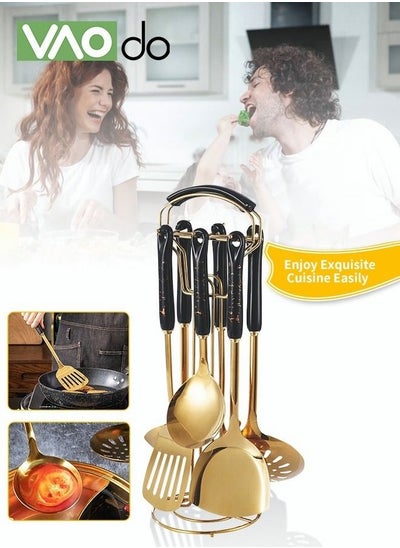 Buy 7-Piece Cookware Set Stainless Steel Comfort Grip With Storage Base Gold in Saudi Arabia