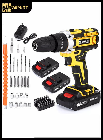 Buy 48V Cordless Drill Power Supply, Cordless Drill Kit with Lithium-ion Battery and Charger, Variable Speed Power Drill, 19-Station 24-Piece Power Drill, Driver Accessory Kit Yellow in Saudi Arabia