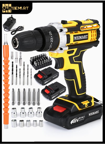 Buy 48V Cordless Drill, Two Li-Ion Batteries and Fast Charger, 3/8" Drill Kit, 25+3 Position Clutch, LED Work Light, Variable Speed ​​Drill, 186 lbs of Torque, 24 Accessories + 32-Piece Drill Bit Box in Saudi Arabia