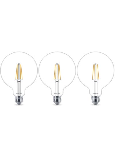 Buy PHILIPS LED Bulb Classic G120 Dimmable, E27, Filament, Edison Vintage, 6 Watt, 806 Lumen (3 Pieces) in Egypt