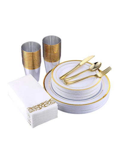 اشتري 175Pcs Disposable Plates for Party Birthday Plates Spoons Dinnerware Set Lunch Set Plates Golden في الامارات