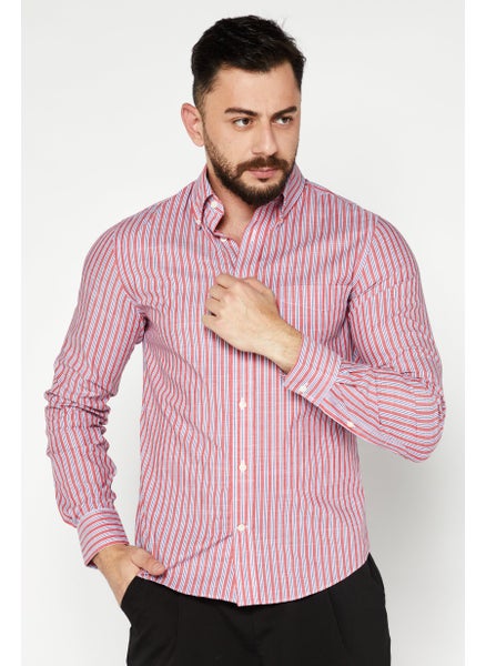 اشتري Men Regular Fit Stripe Long Sleeves Casual Shirt, Red/Blue في السعودية