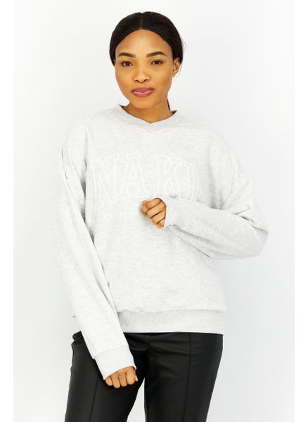 Buy women V-Neck Brand Logo Sweatshirt, Light Grey in Saudi Arabia