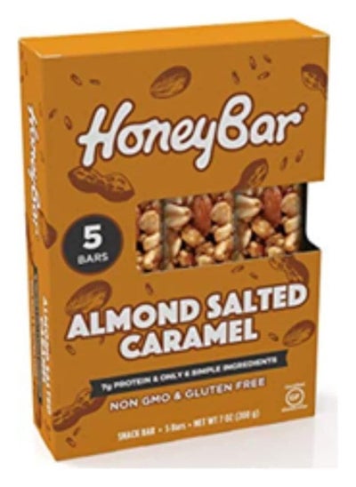 Buy Nuts Honey Bar Almond Salted Caramel X5 Count with 7g of Protein and Gluteen Free Low Sodium Vegetarian Source of Fiber and Low Saturated Fat in UAE