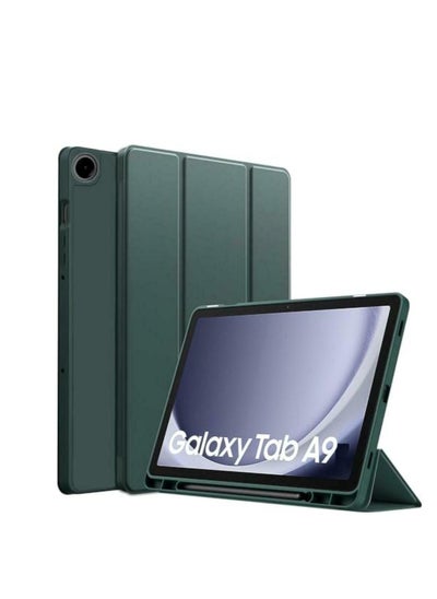 Buy Soft TPU Case Compatible with Samsung Tab A9 8.7 Inch 5 in 1 Multiple Viewing Angles, Pencil Holder, Auto Wake/Sleep Green in Egypt