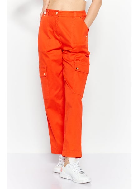 اشتري Women Regular Fit Solid Cargo Pants, Orange في الامارات